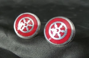 Great Vintage 900 Silver Designer Cuff Links /w Viking/Nordic Rune & Red Enamel - Picture 1 of 4