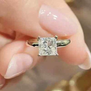 2.0Ct Princess Cut lab Created Diamond Birthday Gift Ring 14K Yellow Gold Finish - Picture 1 of 8