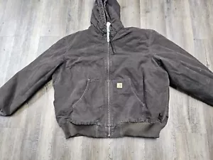 Carhartt J130 DKB Quilt Flannel-Lined Canvas Full Zip Hooded Jacket Brown 2XL - Bild 1 von 9