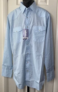 Wrangler Western Wear Pearl Snap Shirt Men’s Size LT Long Sleeve Blue Pearl Snap - Picture 1 of 5