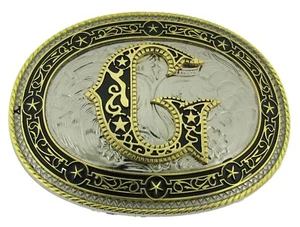 Hebilla de cinturón inicial letra G para hombres y mujeres estilo metal vintage vaquero rodeo occidental - Imagen 1 de 7