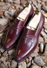 Handmade Men Burgundy color leather shoes moccasins, Men burgundy formal shoes