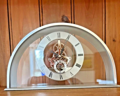 Acctim Winslow Silver Skeleton Mantle Clock Quartz Movement - Image 1 of 4