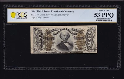 US 50c Fractional Currency Note 3rd Issue FR 1334 PCGS 53 PPQ Ch AU (003) - Image 1 of 2