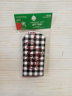 New! 12 Gift Tags Red Foil "Merry Christmas" Buffalo Check Plaid Paper Present - Image 1 of 4