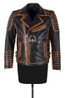Men's Vintage Rust Effect Biker Inspired Leather Fashion Star Jacket Cary Grant