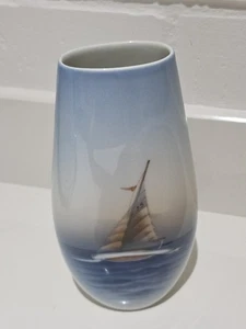 Royal Copenhagen Vase With Sailboats Ceramic Light Blue Grey - Picture 1 of 14