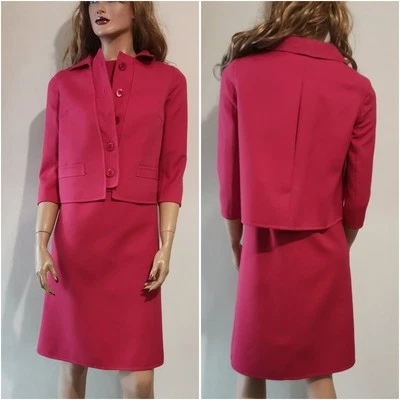 🆓US🛃 Vintage 2009 CHRISTIAN DIOR Rosa Lana Traje Vestido-Chaqueta FR 36 IT 40 Foto 1 de 4