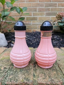Vtg Euclid Coffee Co. Pink Glass Grenade Shape Salt & Pepper Shaker Set - Picture 1 of 9