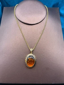 Vintage Nolan Miller goldfarbene Halskette mit bernsteinfarbenem Anhänger markiert LS 24" LESEN - Bild 1 von 11