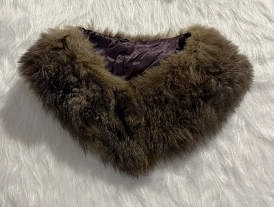 Vintage Genuine Rabbit Fur Collar Brown Lined w/Hook & Eye Closures - Image 1 of 4