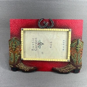 Western Cowboy Picture Frame For A 4"x6" Photo Country Cowboy Boots Horseshoes - Picture 1 of 5