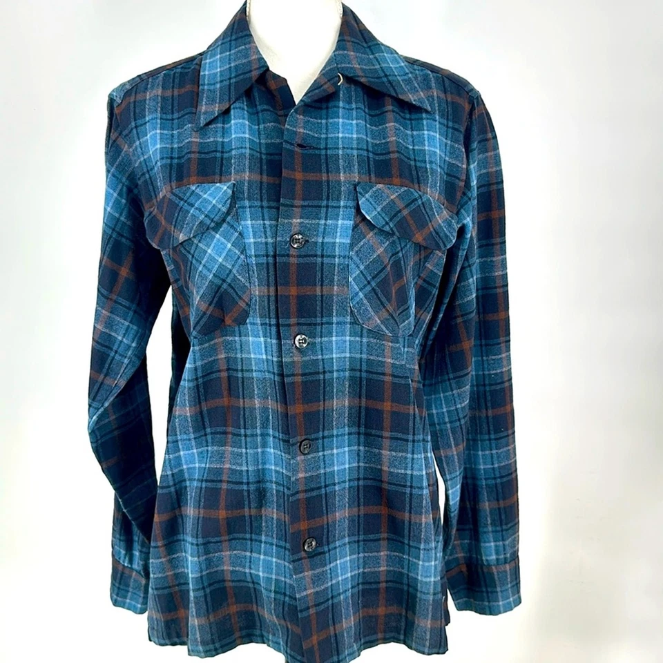 1960s PENDLETON S Board Shirt, Vintage Wool Plaid Shirt Button Down Boyfriend S - Image 1 of 4