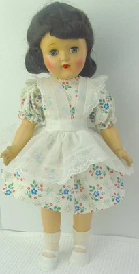IDEAL 1949-50 STRUNG 14.5in...P-91 BRUNETTE TONI-FLOWERED ORIG DRESS & PINAFORE - Image 1 of 2