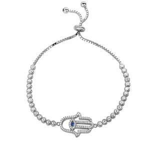 Juego de bisel de tenis ajustable de plata esterlina sólida 925 Hamsa CZ Hamsa - Imagen 1 de 4