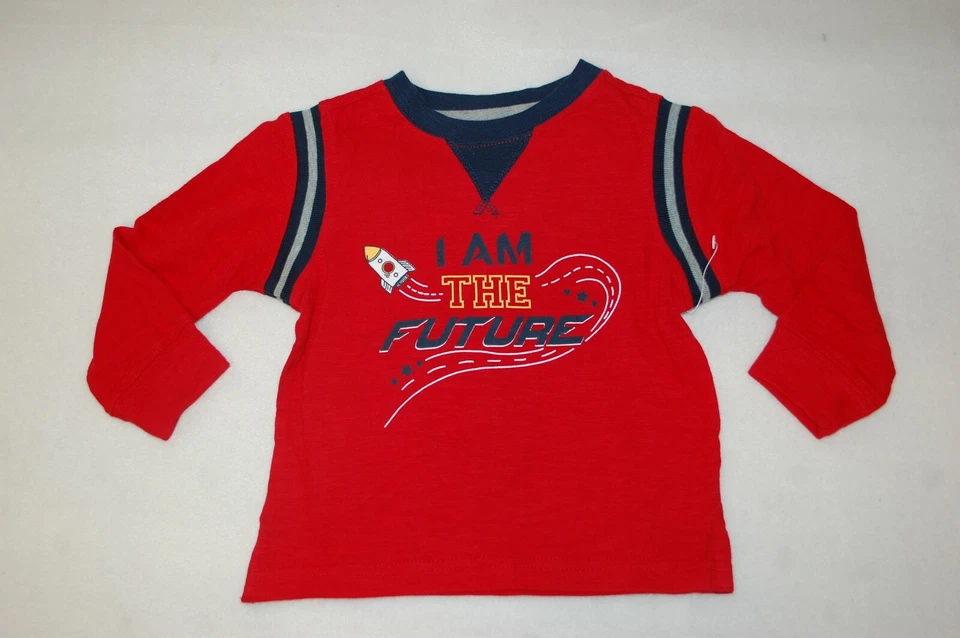 Camiseta L/S para niños pequeños ROJA Y AZUL MARINO Rocket I AM THE FUTURE Space Shuttle 2T Foto 1 de 1
