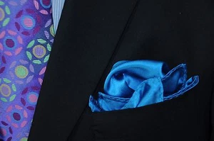 Lord R Colton Masterworks Pocket Square - Vivid Peacock Blue Silk - $75 New - Picture 1 of 2