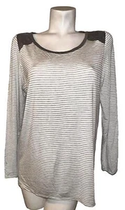 OLIVE & OAK Top Women's Size XL Gray Suede Feel Shoulder Panel Striped LS Shirt - Picture 1 of 7