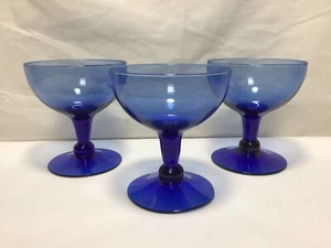 JJ82 Set of 3 Cobalt Blue Crystal Champagne Cocktail Glasses Dessert Glass Coupe - Picture 1 of 5