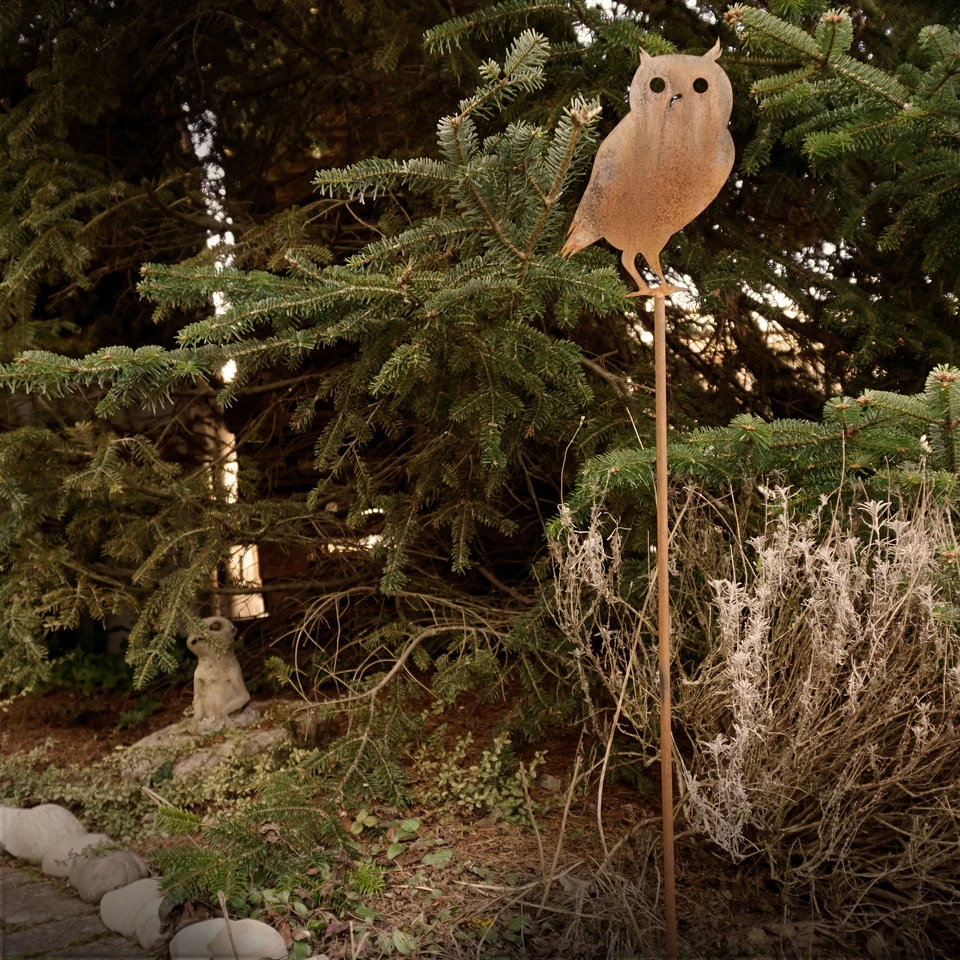 Garten deko Rost Beet Pflanz Stecker Eule groÃŸ Erd SpieÃŸ Stange Stahl Vogel - Bild 1 von 3