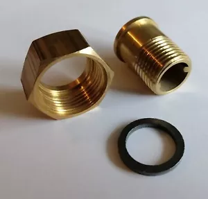 Messing Nippel 1/2" AG Flach mit Überwurfmutter 3/4" IG + Dichtung - NEU - Bild 1 von 7