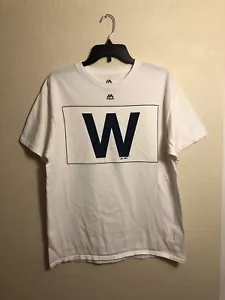Majestic Chicago Cubs MLB Baseball Wave The W Flag Banner White T-Shirt Men’s L - Picture 1 of 6