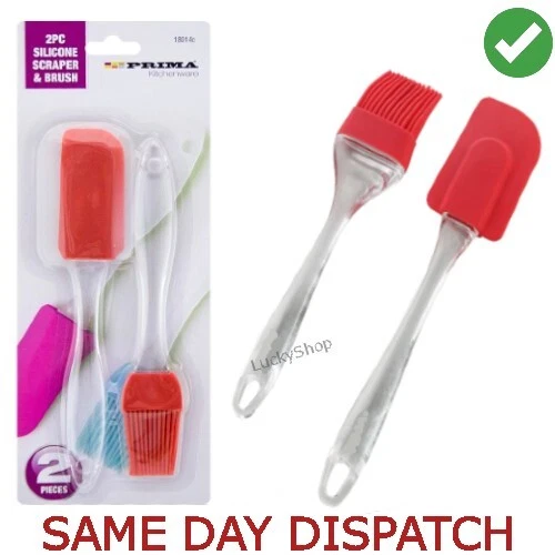 PRIMA 2pc SILICONE PASTRY BRUSH & SCRAPER BRUSH BAKING SPATULA BBQ KITCHEN  - Image 1 of 1