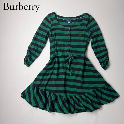 Autentico Mini Abito Burberry Etichetta Blu Logo Taglia38 Verde Buone Condizioni HN3929