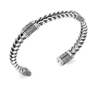 Jonc Herren Armband aus 925/000 Silber gealtert - Tribal Motiv und geflochtenes Finish - Bild 1 von 4