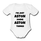 ASTON BLACK Babygrow Baby Vest Grow BABY NAME gift PRESENT FOR A CHILD NAMED