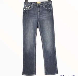 Pantalones de mezclilla Earl de pierna recta bordados con bolsillos para mujer talla 6TL lavado medio - Imagen 1 de 11