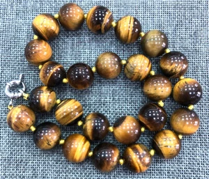 Natural Huge 12-20mm Round Yellow Tiger's Eye Gemstone Beads Necklaces 18" AAA++ - Picture 1 of 4