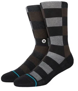 Stance Men's L 9-13 Butterblend Infiknit Crew Socks Black Gray Triple Check - Picture 1 of 1