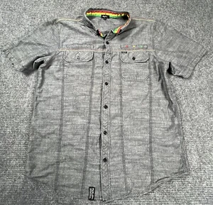 LRG Woven Shirt Mens Extra X Large Gray Button Down Short Sleeve Logo Y2K - Picture 1 of 8