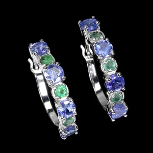 925 Sterling Silver Earrings Round Blue Tanzanite 3.5mm Emerald Gemstone Jewelry - Picture 1 of 10