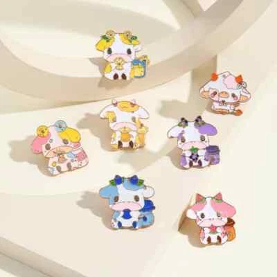 Lindo prendedor de metal esmaltado animal fruta vaca limón arándano uva limón Kawaii Foto 1 de 4