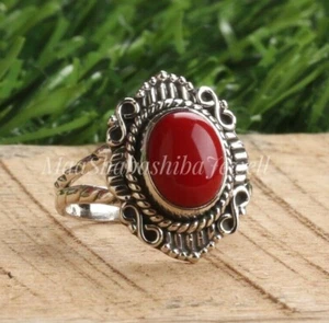 Anello corallo rosso argento sterling 925 fatto a mano design anello corallo anello corallo donna - Foto 1 di 7