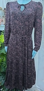 Womens MARKS AND SPENCER Brown Black Long Sleeve Long Dress Size UK 14 Reg BNWT - Bild 1 von 7