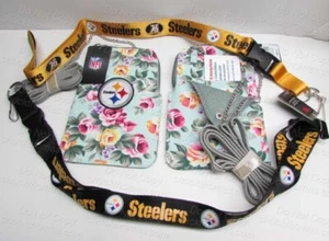 Steelers Steel Logo Canvas Floral Purse AND Colorful Lanyard BOTH NEW w Tags - Picture 1 of 3