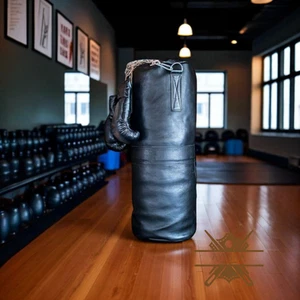 Onyx Black Cowhide Leather Heavy Punching Bag | Handmade MMA Training SandBag - Picture 1 of 5