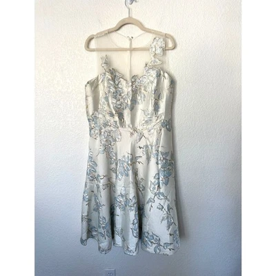 Vestido de Cóctel Teri Jon Rickie Freeman Dorado Azul Blanco Bordado Floral Talla 18 Foto 1 de 4