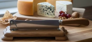 Vintage French Bread Baguette Guillotine Cutter Serrated Knife Blade Oak Base - Picture 1 of 18