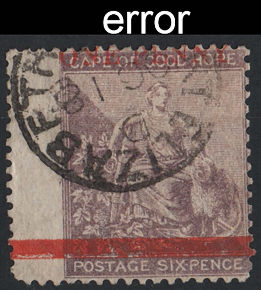 Cape of Good Hope 1874 1d on 6d sg32 fine used, short perf, variety - bar - Imagem 1 de 1