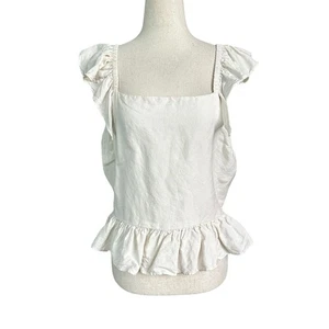 Express cremefarbene Bluse mit offenem Rücken Leinenmischung Damen Top Größe Large | 40-23-3 - Bild 1 von 6