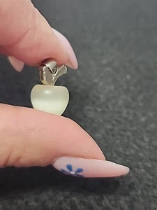 Silver Crystal Apple Cat Eye Stone Opal Pendant - Picture 1 of 6