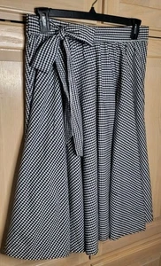 Indigo Soul Full Skirt Black White Mini Check Flare Sash Elastic Waist Size L - Picture 1 of 6