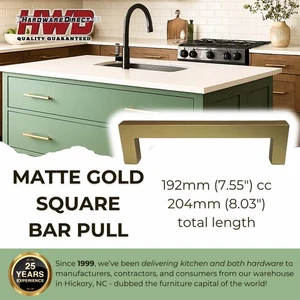 Manijas de gabinete cuadradas doradas barra tiradores cocina baño perilla moderna 192 mm (7,55") cc - Imagen 1 de 10