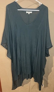 Túnica caftán cuello en V UMGEE verde azulado oscuro ligera manga al codo para mujer 1XL/2XL - Imagen 1 de 7
