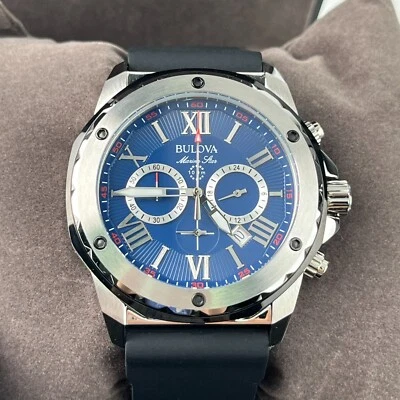 Bulova Marine Star 98B258 Automatic Blue Dial Black Rubber Strap Men's Watch - Image 1 of 4