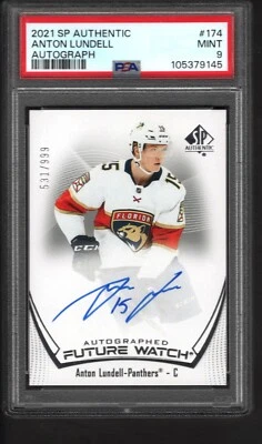 ANTON LUNDELL 2021-22 UD SP Authentic Future Watch Auto ROOKIE #/999 PSA 9 RC - Image 1 of 2